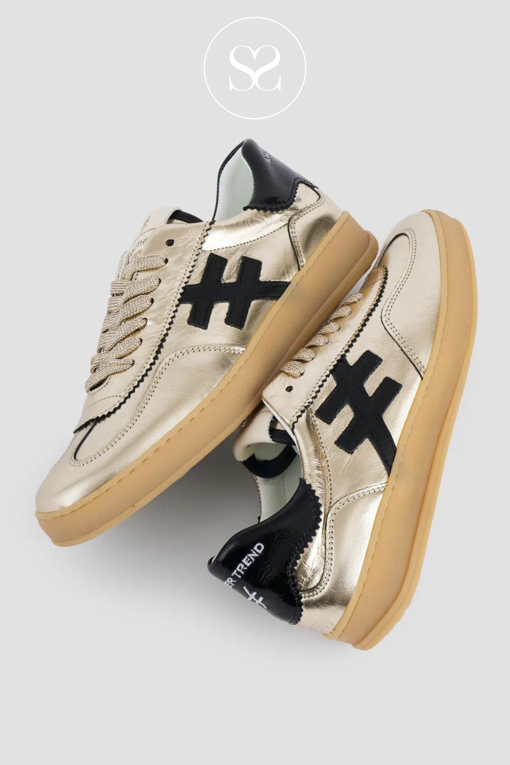 ANOTHER TREND ICONIC GOLD AND BLACK METALLIC LEATHER TRAINER