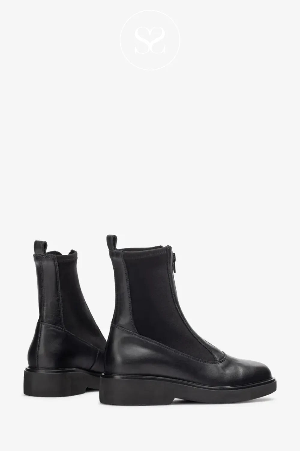 UNISA BLACK FOGGIA ANKLE BOOTS WITH FRONT ZIP FOR CLOSURE AND ELASTIC SIDE PANELS