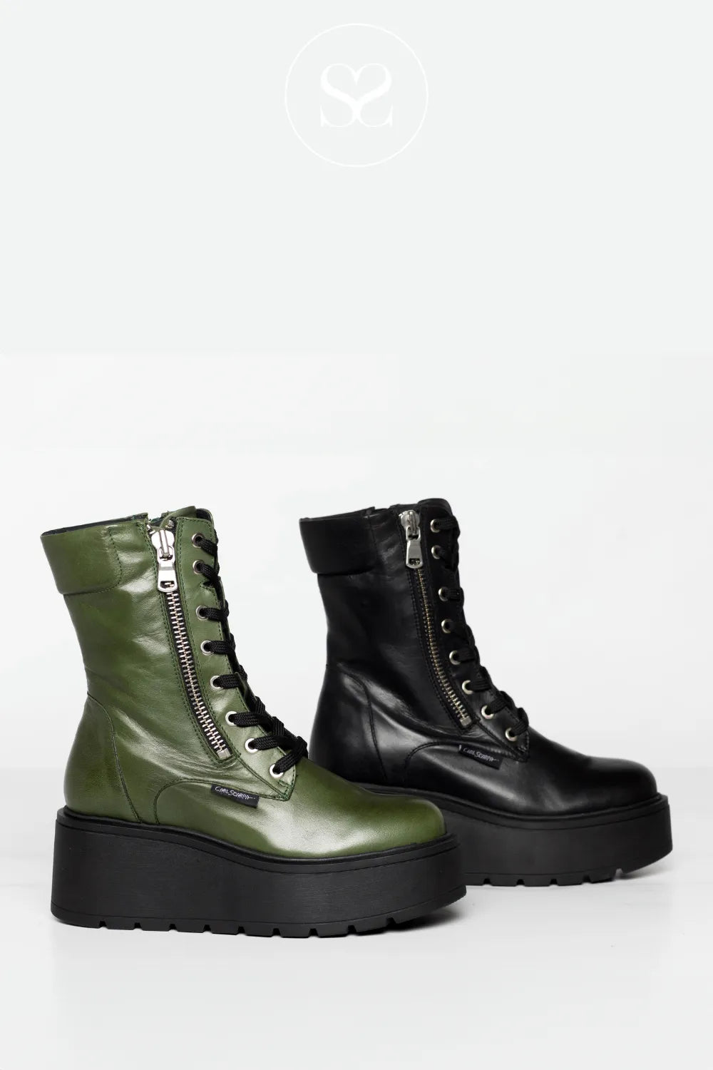 CARL SCARPA BLACK WEDGE MILITARY BOOTS SABBATI FOR WOMEN WITH LEATHER LINING AND SUBTLE CARL SCARPA LOGO DETAIL