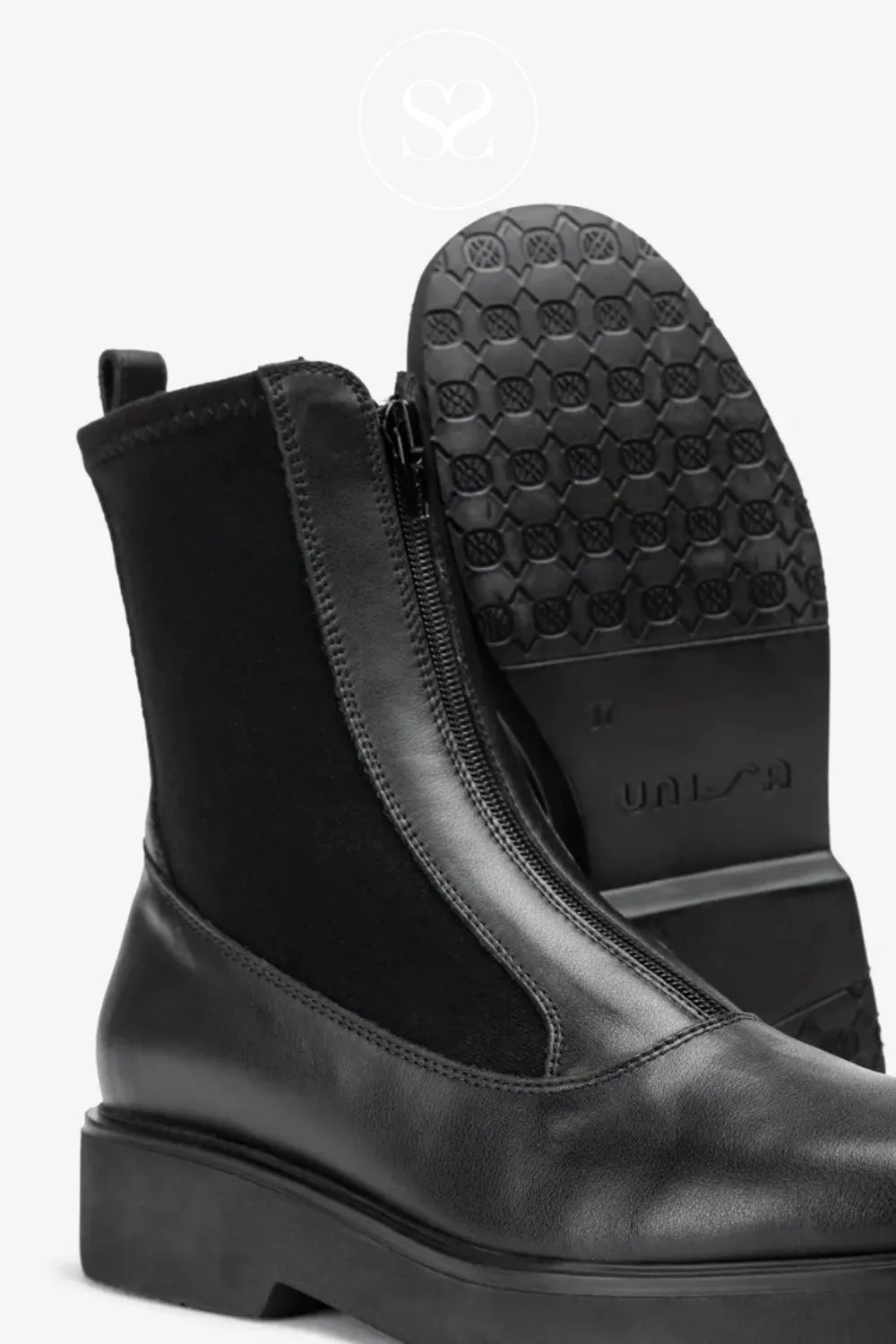 UNISA BLACK FOGGIA ANKLE BOOTS FOR WOMEN WITH PLATFORM SOLE 