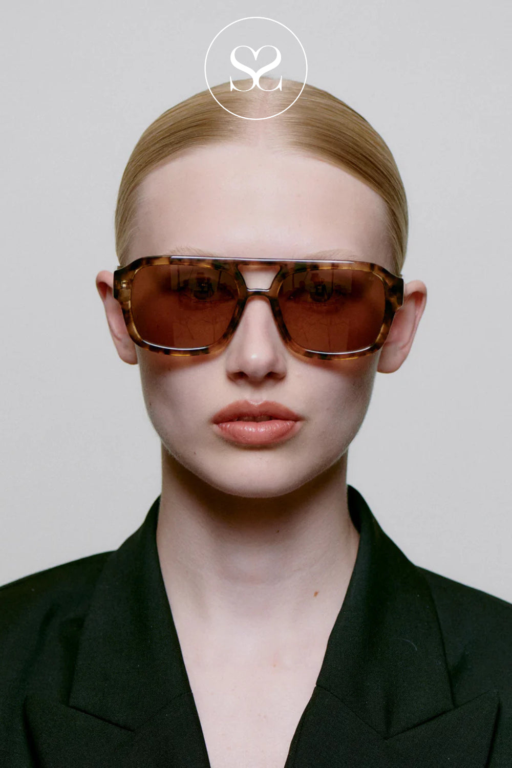 A.KJAERBEDE Tortoise Shell Oversized Pilot Sunglasses - Kaya