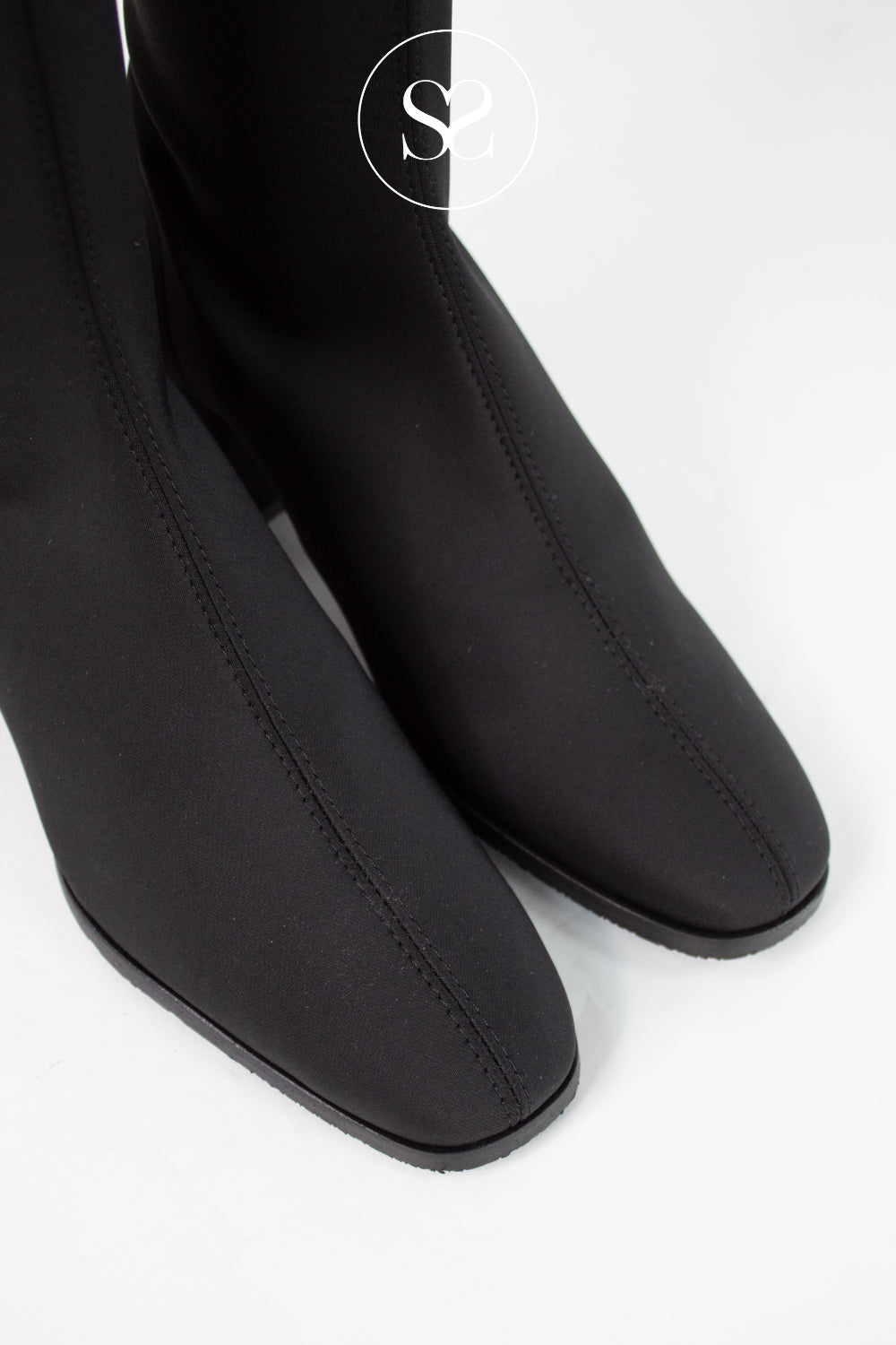 Miss Elastic Black Suede Knee High Sock Boots - 78663