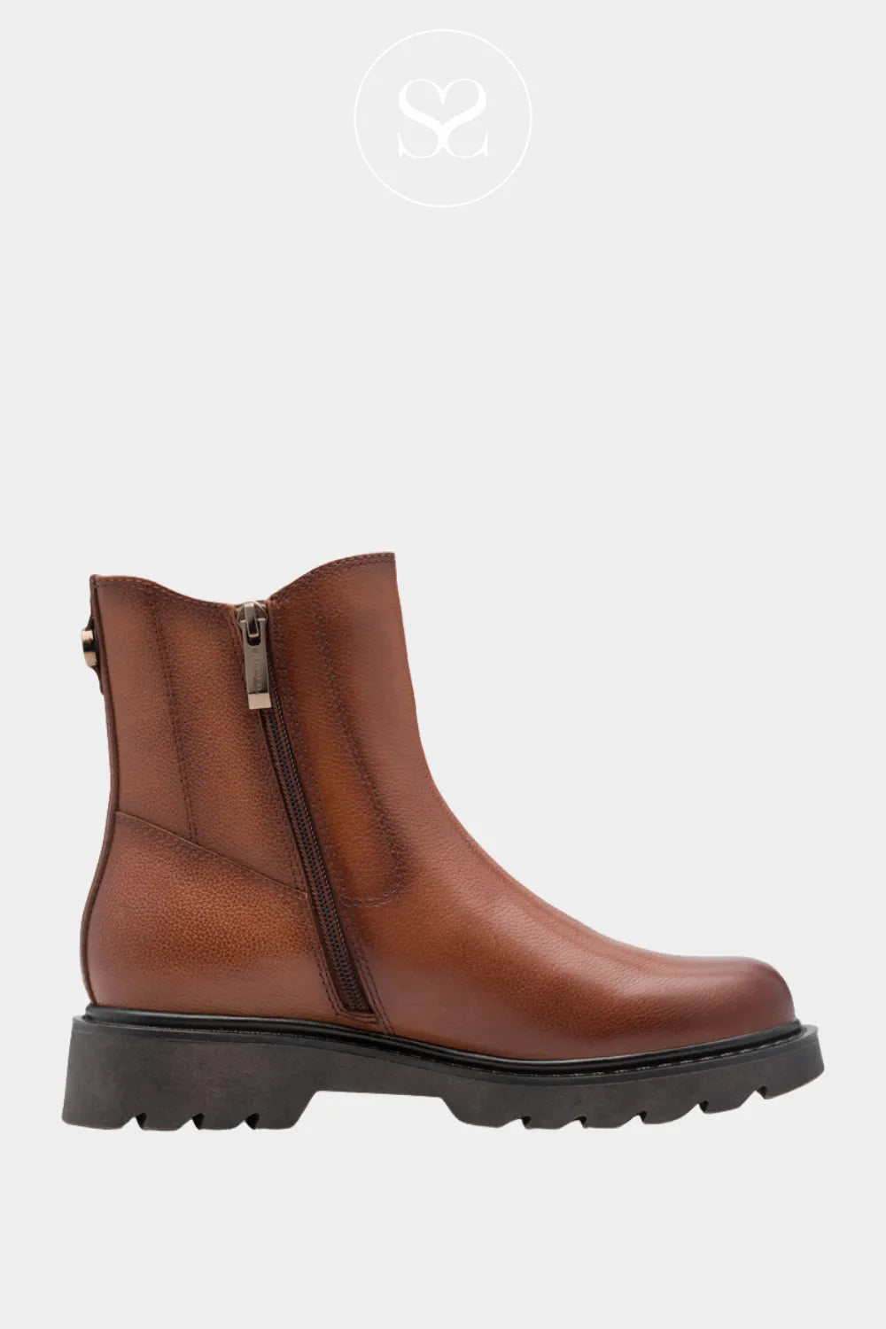 TAMARIS BROWN LEATHER BOOT WITH INSIDE ZIP FOR WOMEN