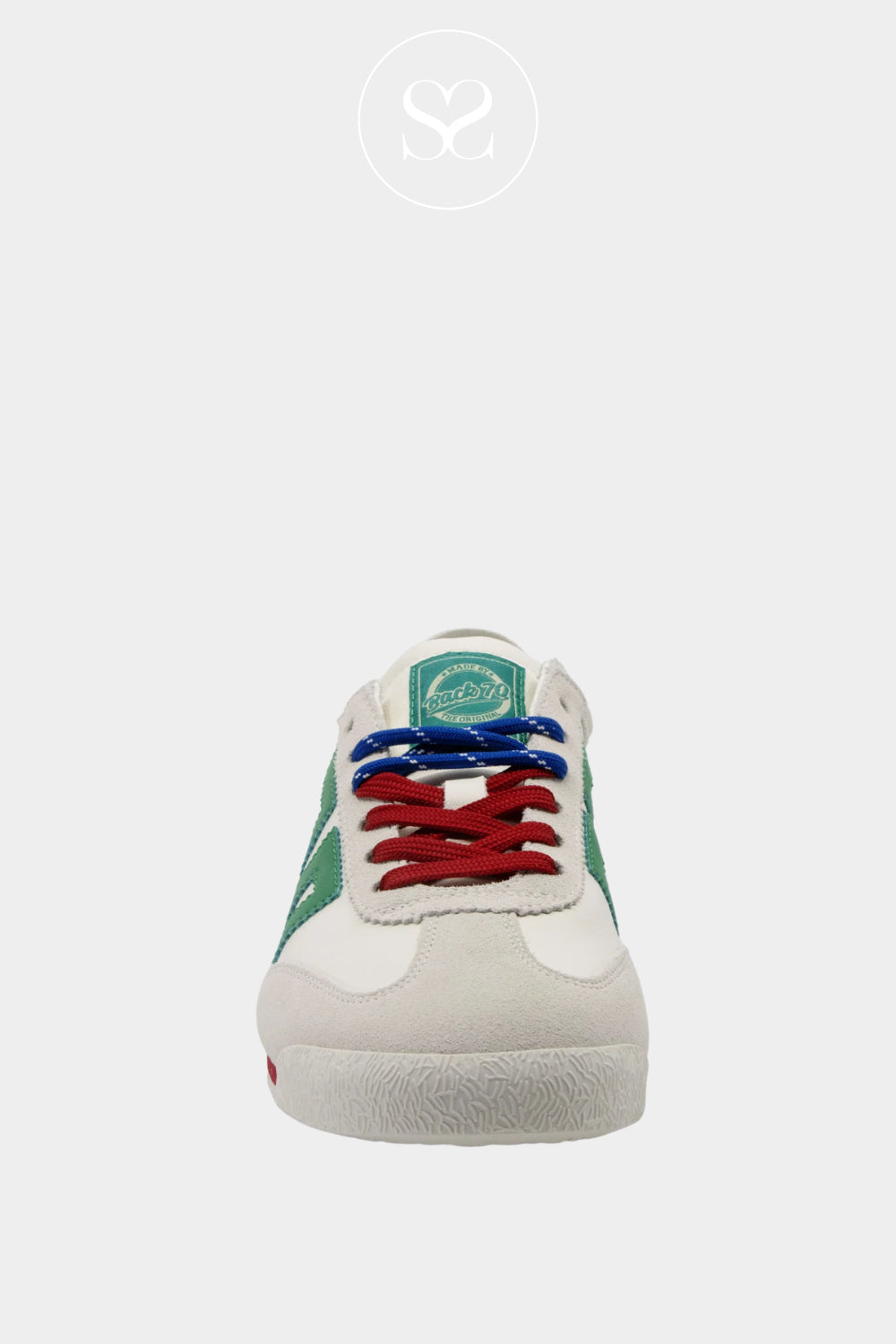 BACK70 White/Green Retro Trainers- Leon