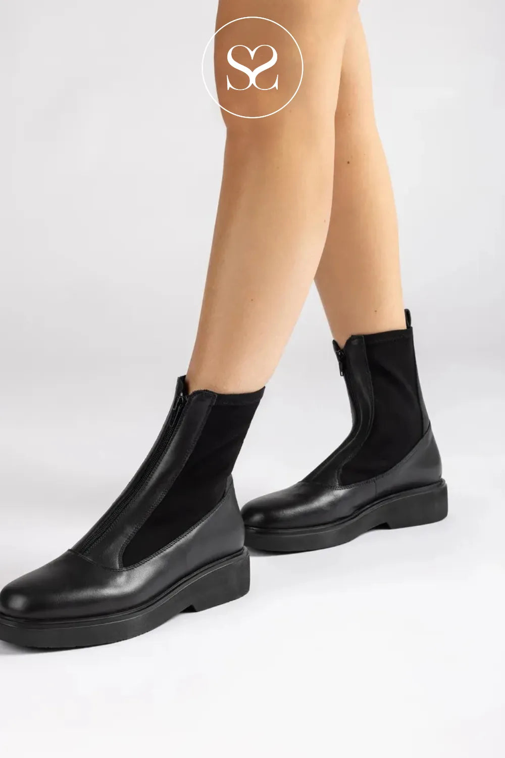 UNISA BLACK FOGGIA ANKLE BOOTS FOR WOMEN WITH PLATFORM WEDGE HEEL