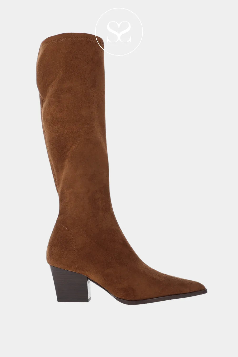 MISS ELASTIC BROWN / TAN SUEDE KNEE HIGH SOCK BOOTS - 78150