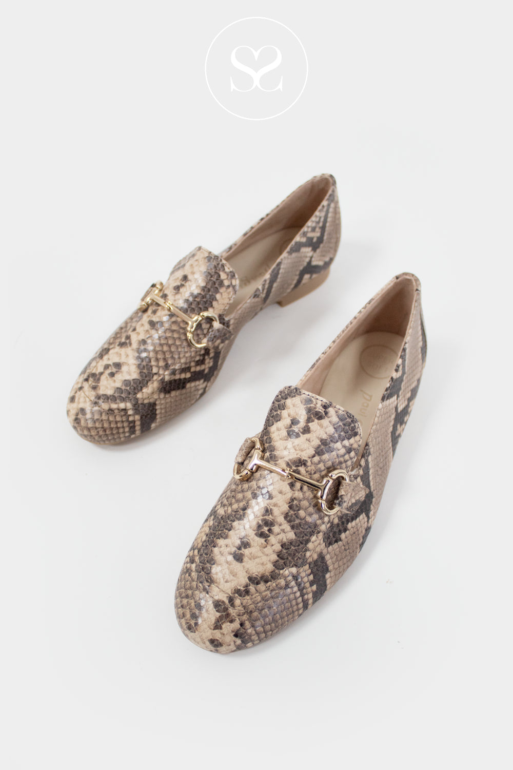PAUL GREEN SNAKE PRINT LOAFERS WITH GOLD BUCKLE FOR WOMEN