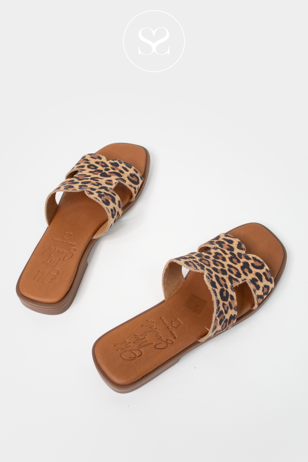 OH MY SANDALS 5580 LEOPARD PRINT LEATHER SLIP-ON SANDALS