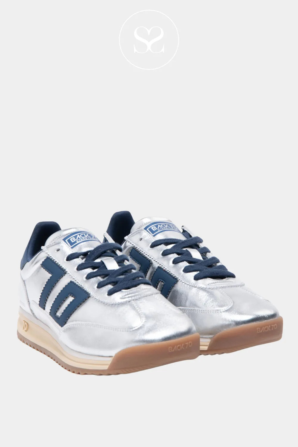 BACK70 SILVER RETRO STYLE LACE-UP TRAINERS - IRELAND