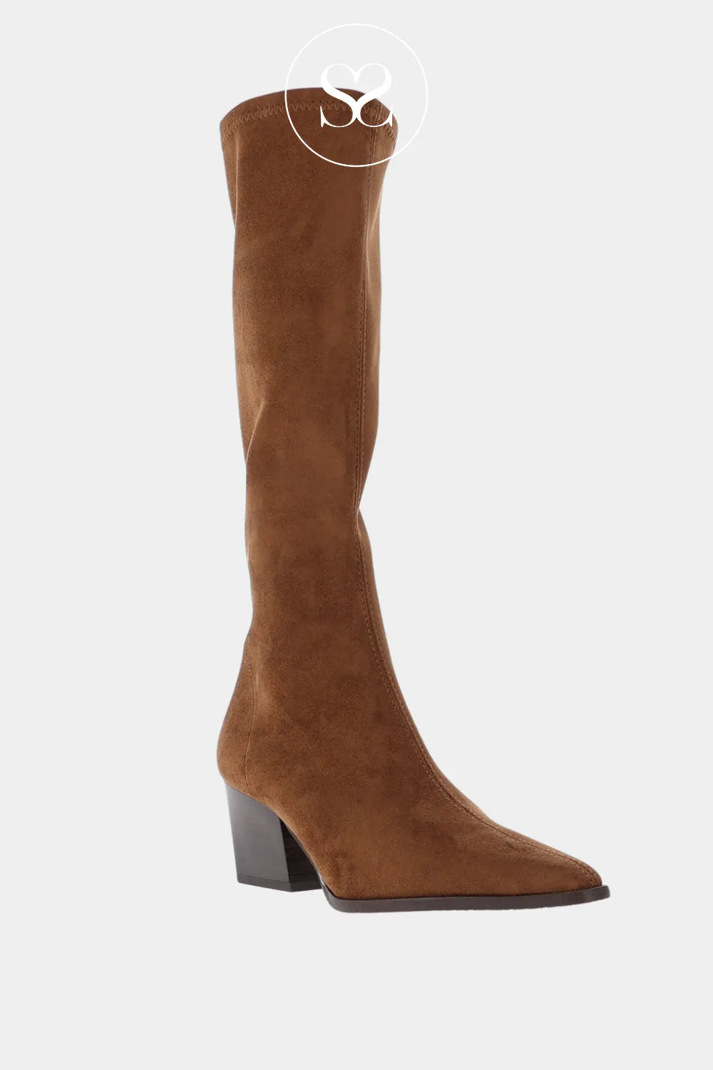 MISS ELASTIC BROWN / TAN SUEDE KNEE HIGH SOCK BOOTS - 78150
