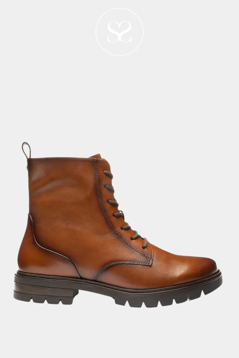 ARA BROWN LEATHER BLOCK HEEL LACE-UP ANKLE BOOTS 12-11260