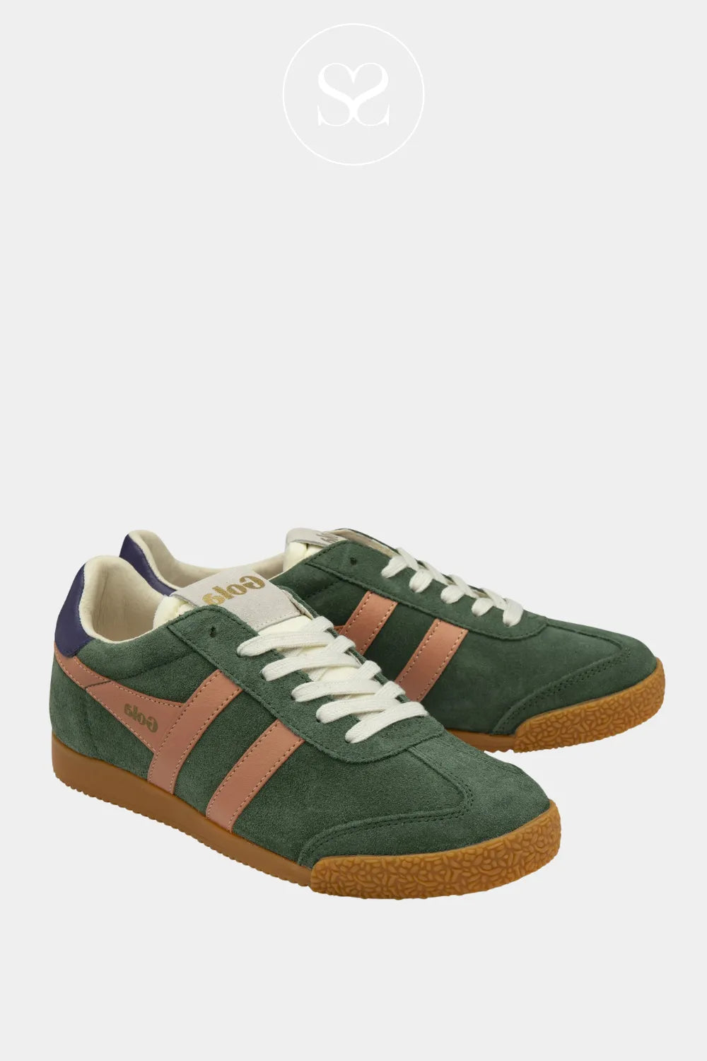 GOLA ELAN GREEN SUEDE LOW PROFILE GUM SOLE SNEAKERS WITH A LEATHER INNER FOR ALL DAY COMFORT