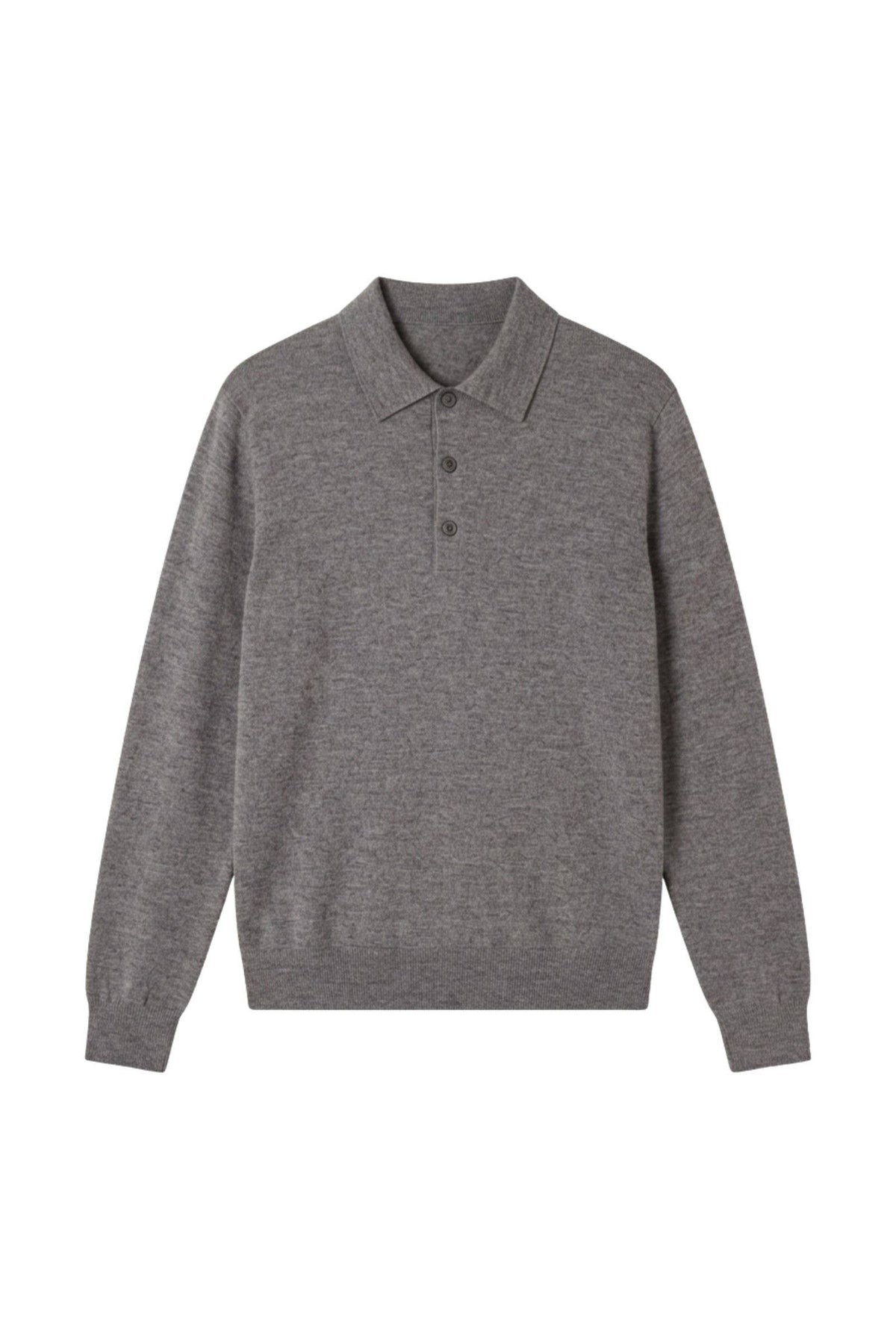 Grey Merino Wool Long Sleeve Polo — ME202616L