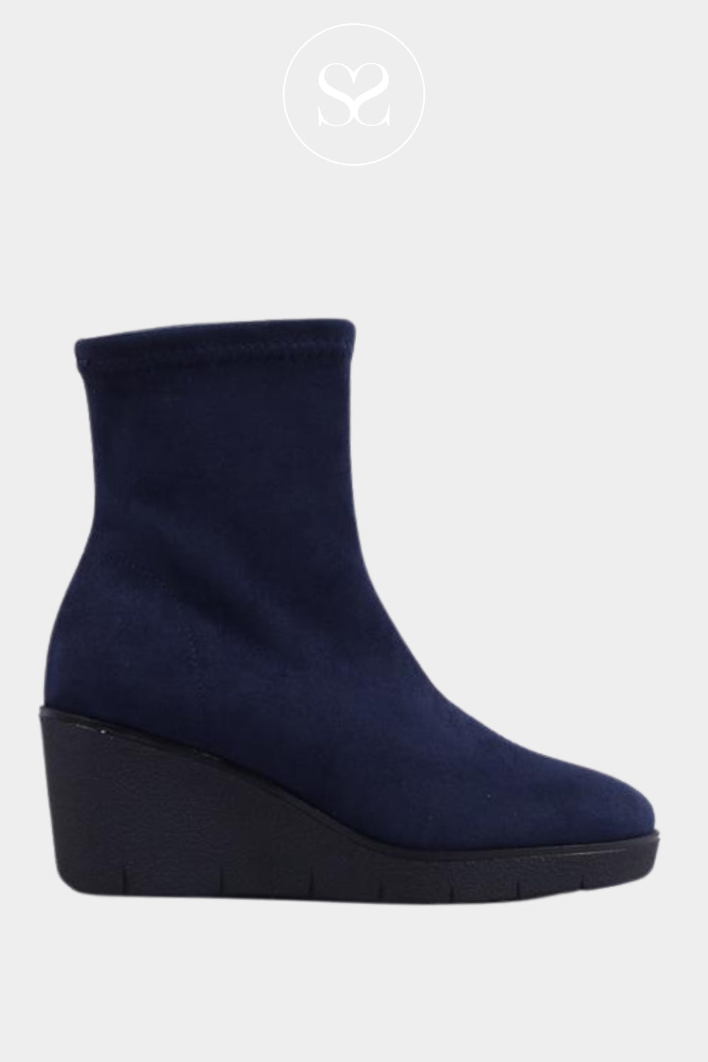 MISS ELASTIC NAVY SUEDE WEDGE SOCK BOOTS 76194 IRELAND