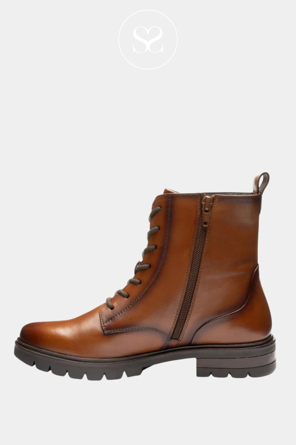  ARA BROWN LEATHER BLOCK HEEL LACE-UP ANKLE BOOTS 12-11260 FOR WOMEN WITH REMOVABLE INSOLE