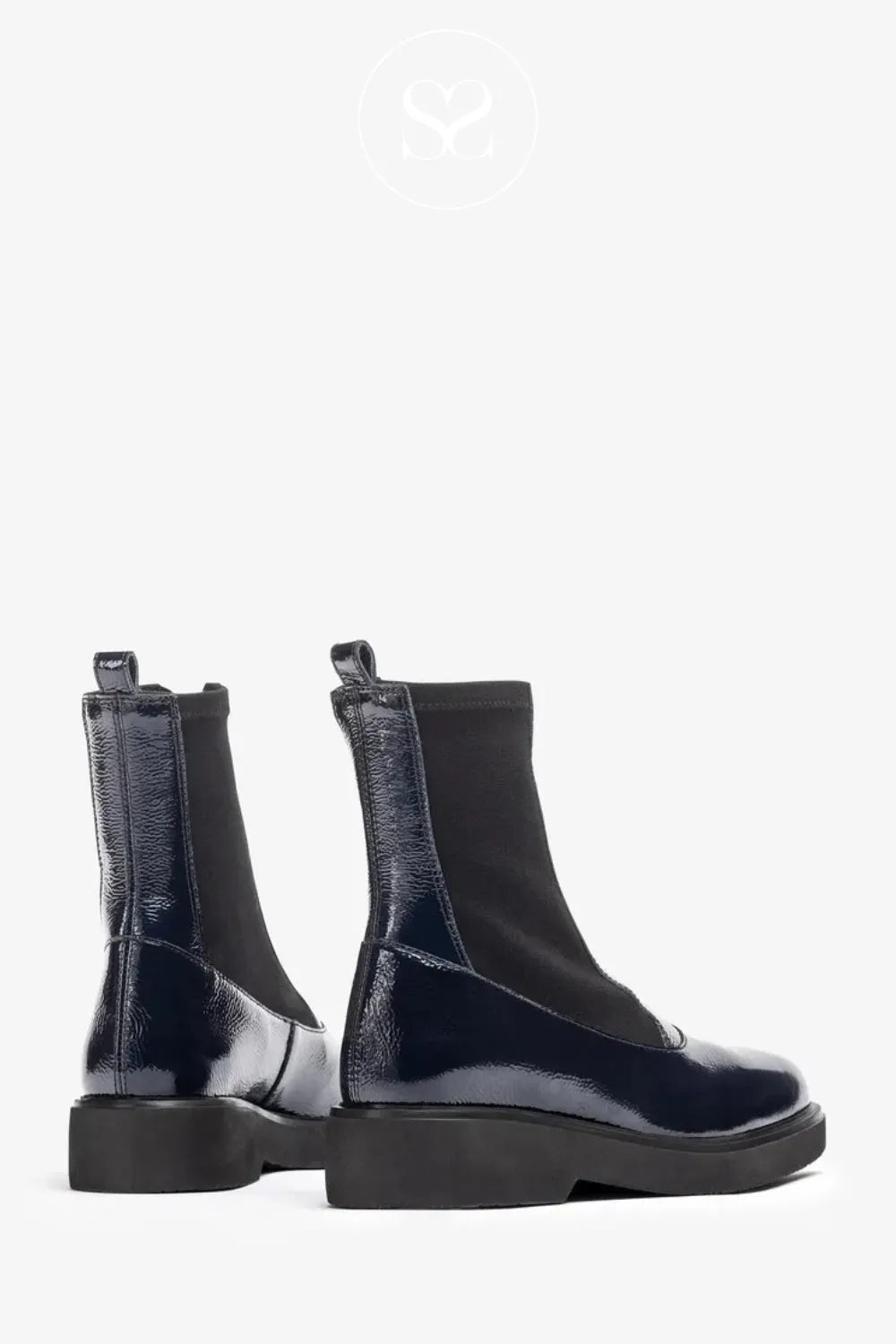 UNISA NAVY PATENT FOGGIA ANKLE BOOTS FOR WOMEN MADE WITH SOFT LEATHER FOR ALL DAY COMFORT