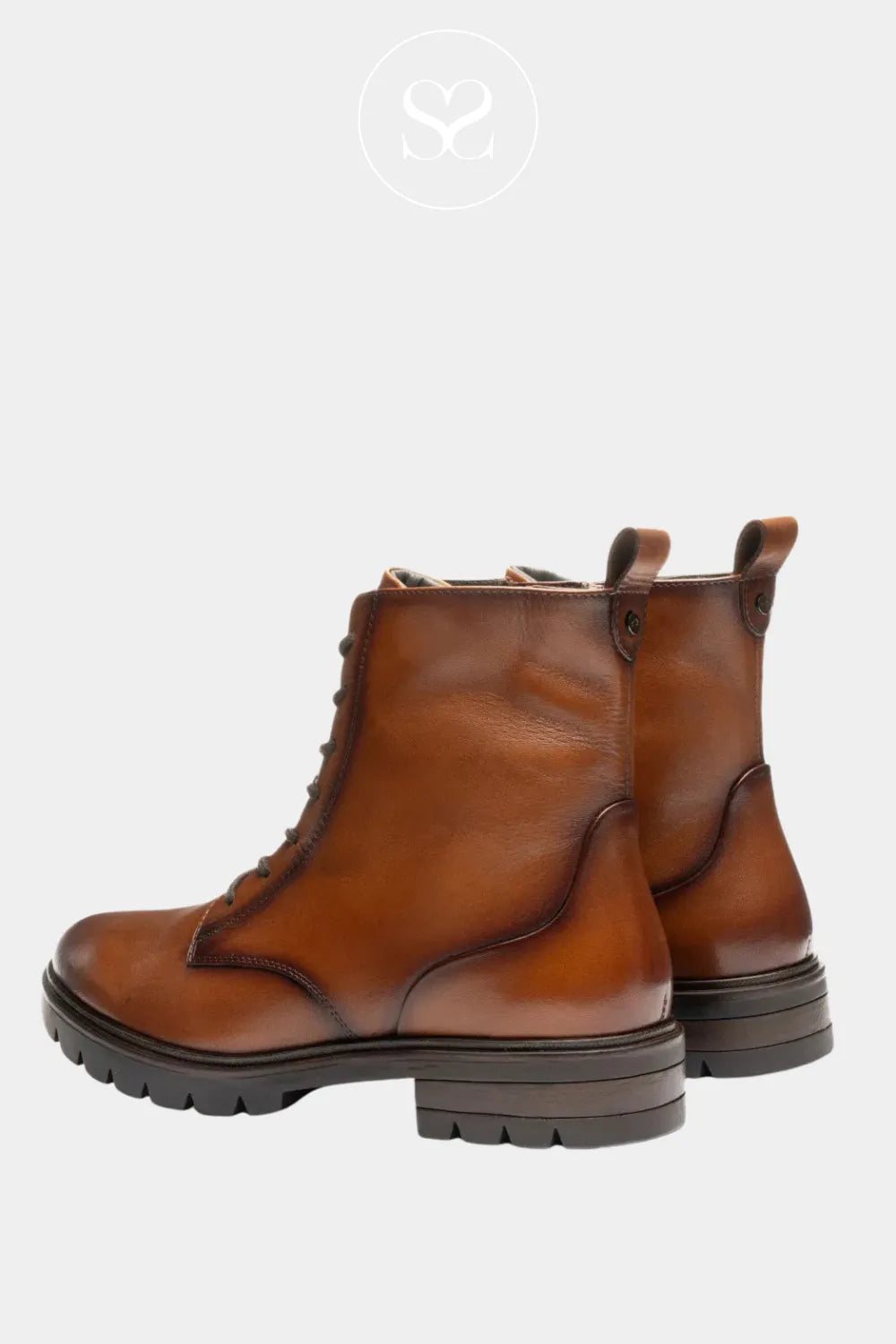 ARA BROWN LEATHER BLOCK HEEL LACE-UP ANKLE BOOTS 12-11260 FOR WOMEN MADE FROM SOFT SPANISH LEATHER