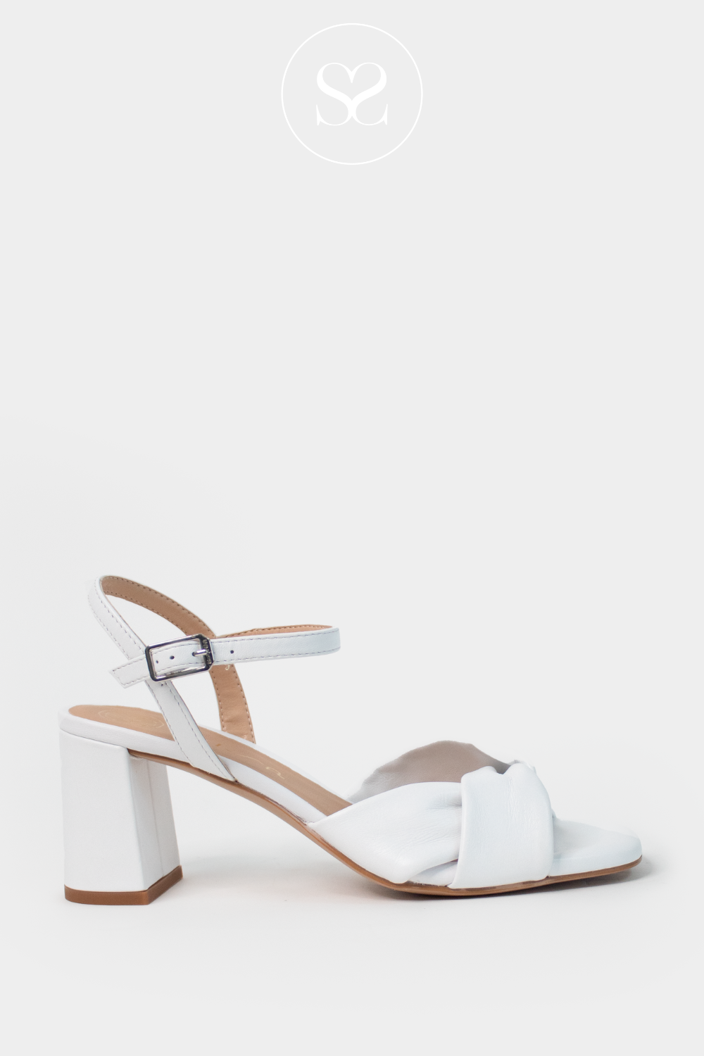 Unisa Medway white leather block heel sandals with adjustable ankle strap and knotted front strap - offering more security and stability. Leather lined sandals