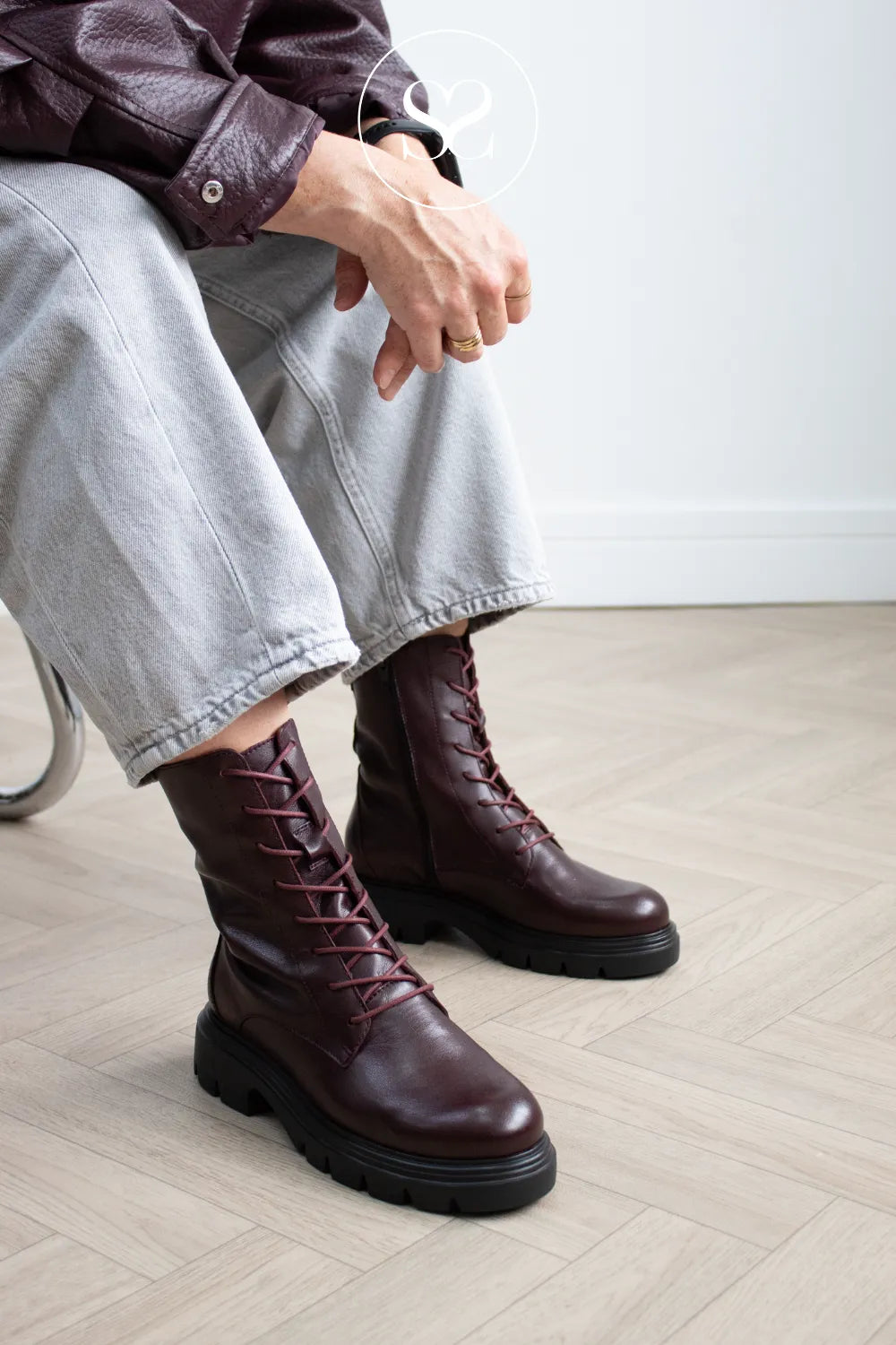 Wonders Burgundy Lace Up Boots - A-4313