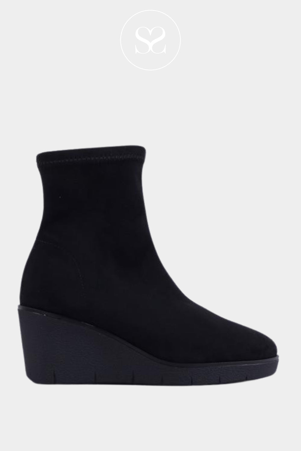 MISS ELASTIC BLACK SUEDE WEDGE SOCK BOOTS 76194