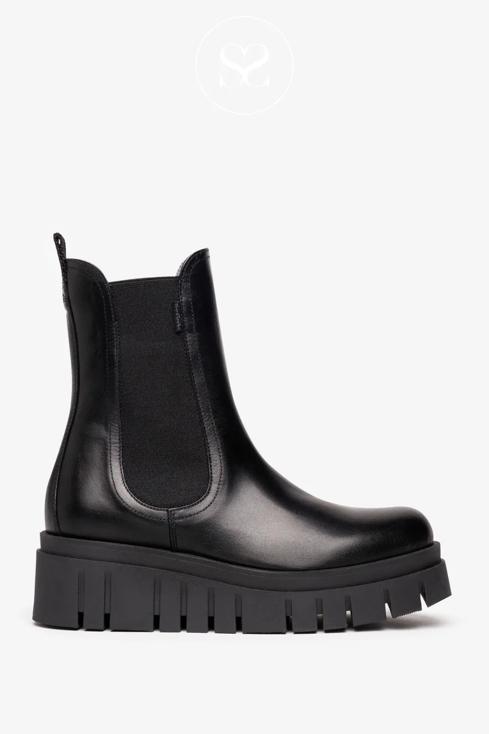 NERO GIARDINI BLACK PULL ON WEDGE CHELSEA BOOTS I309190D FOR WOMEN WITH CHUNKY PLATFORM SOLE
