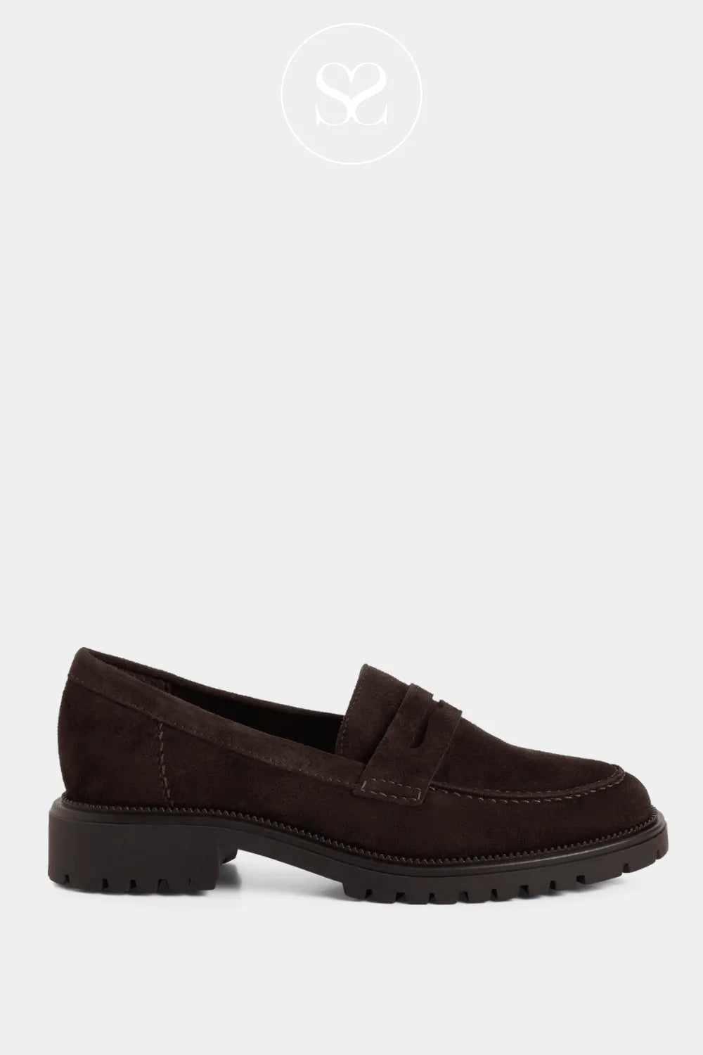 Brown suede chunky loafers. Slip on style. Casual winter dressing.