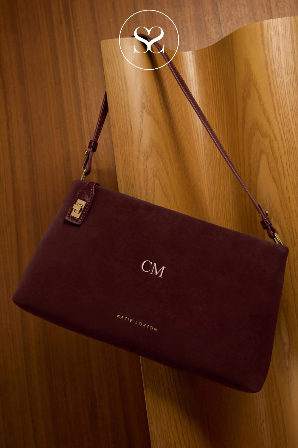 Katie Loxton Wine Suedette Twist Lock Shoulderbag - Orin