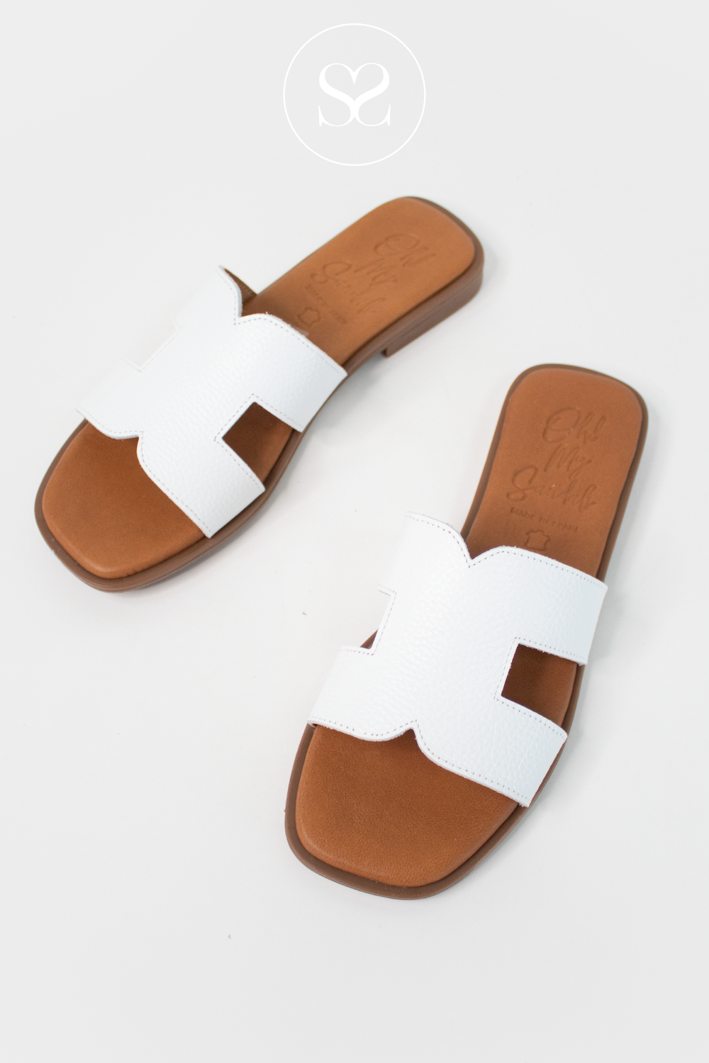 slip on white leather slider sandals