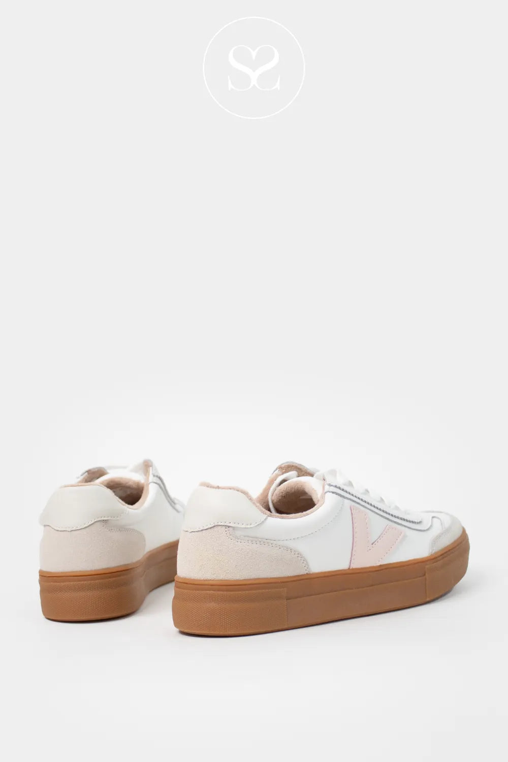 Drilleys White/Pink Platform Trainers - Eighty white trainers with pink signature drilleys 'v' logo details