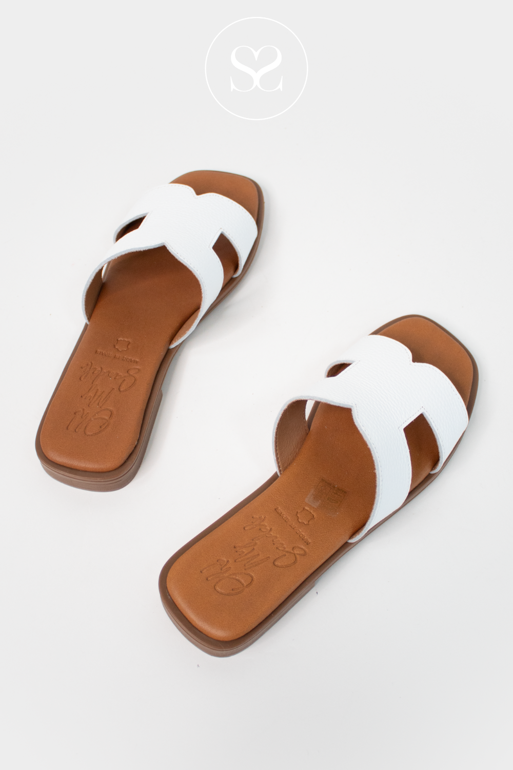 OH MY SANDALS 5580 WHITE LEATHER SLIP-ON SANDALS