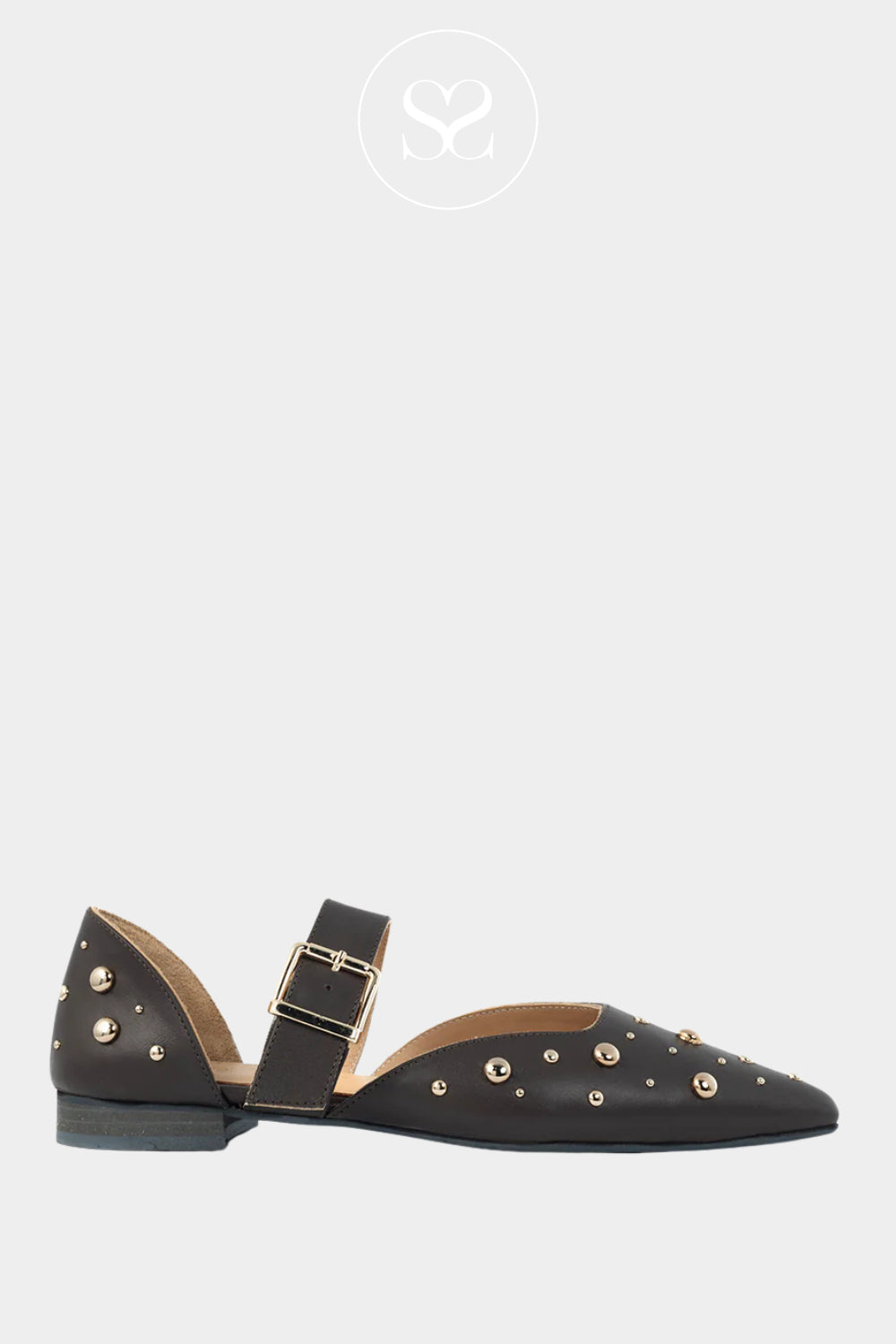 Babouche Chocolate Brown Studded Mary-Jane Flats - G-Ally-1