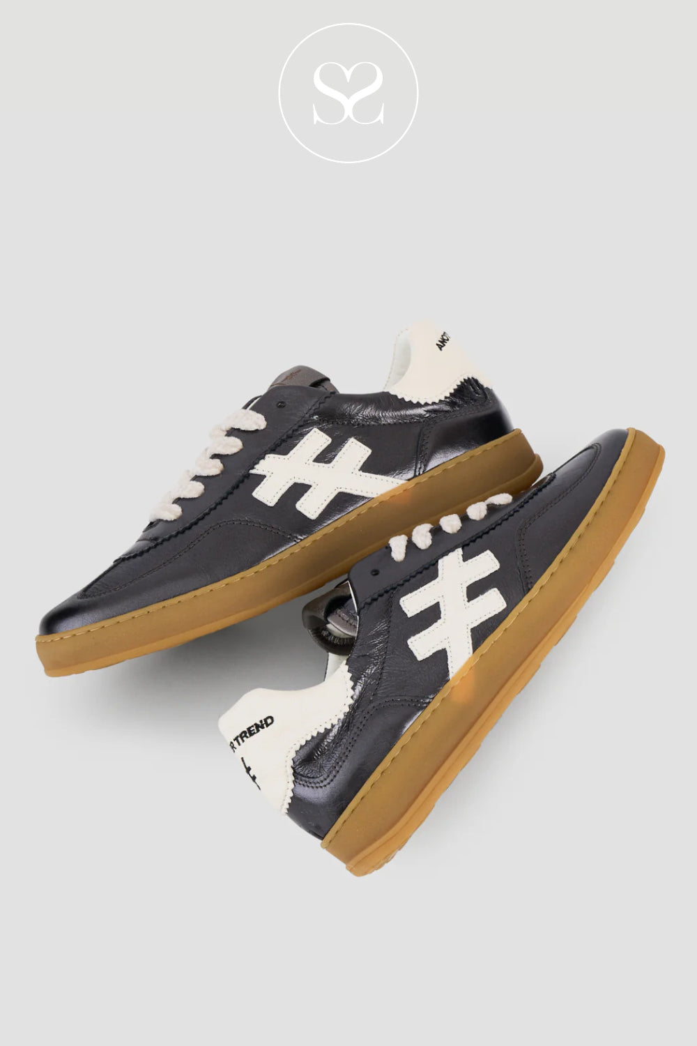 Women's slimline metallic trainers from another trend - with gum sole, cream heel cap and logo