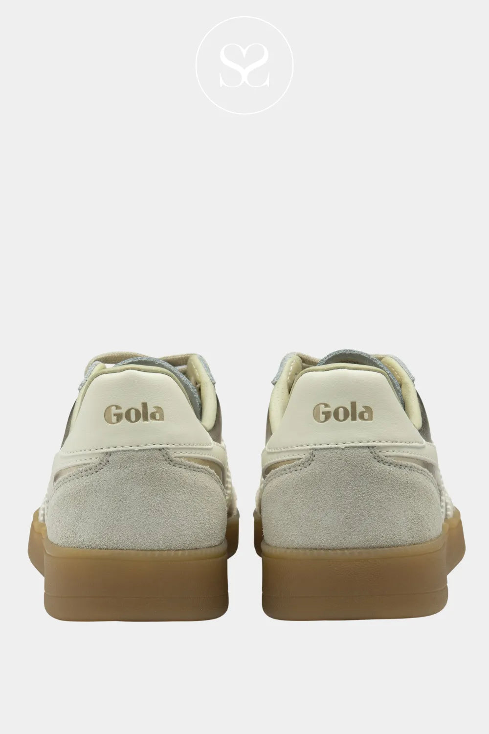 GOLA VIPER LEATHER GOLD TRAINERS WITH SIGNATURE GOLA LOGO AND SUEDE HEEL