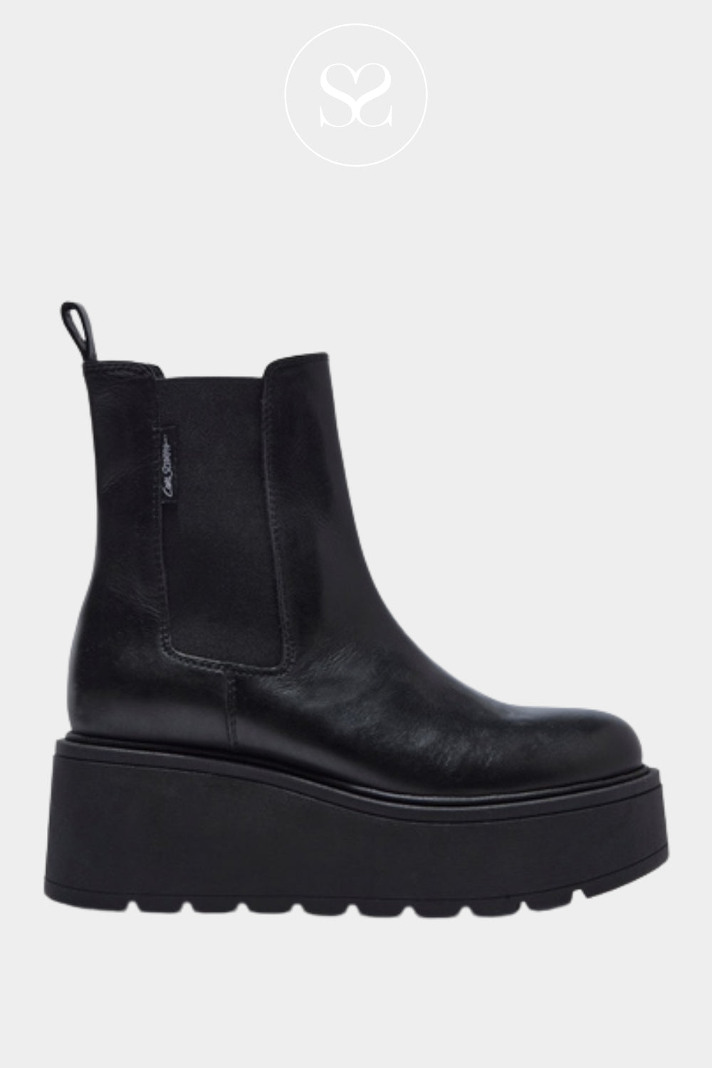 CARL SCARPA BLACK LEATHER PULL ON WEDGE CHELSEA BOOTS ZENNIE