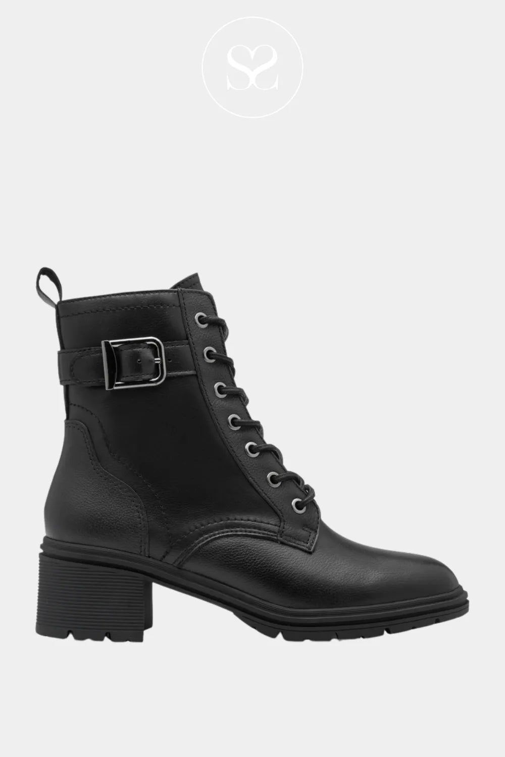 TAMARIS BLACK LACE UP BLOCK HEEL ANKLE BOOTS 1-25907-45