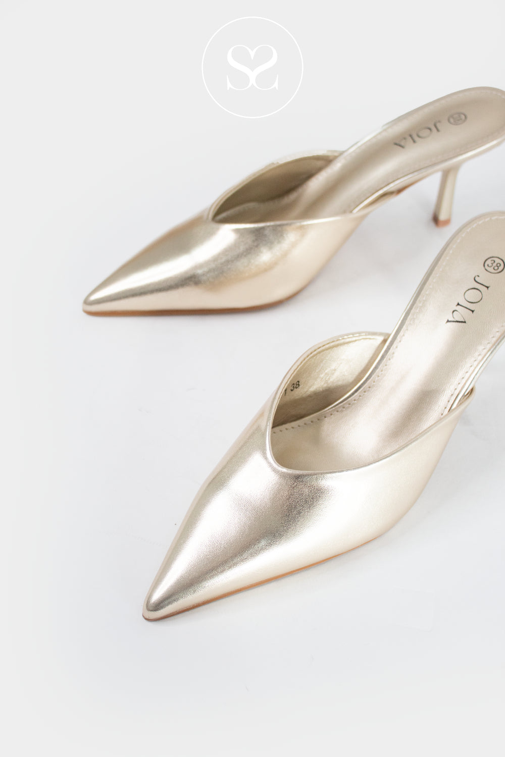 JOIA GOLD VEGAN LEATHER BACKLESS KITTEN HEELS - IRELAND