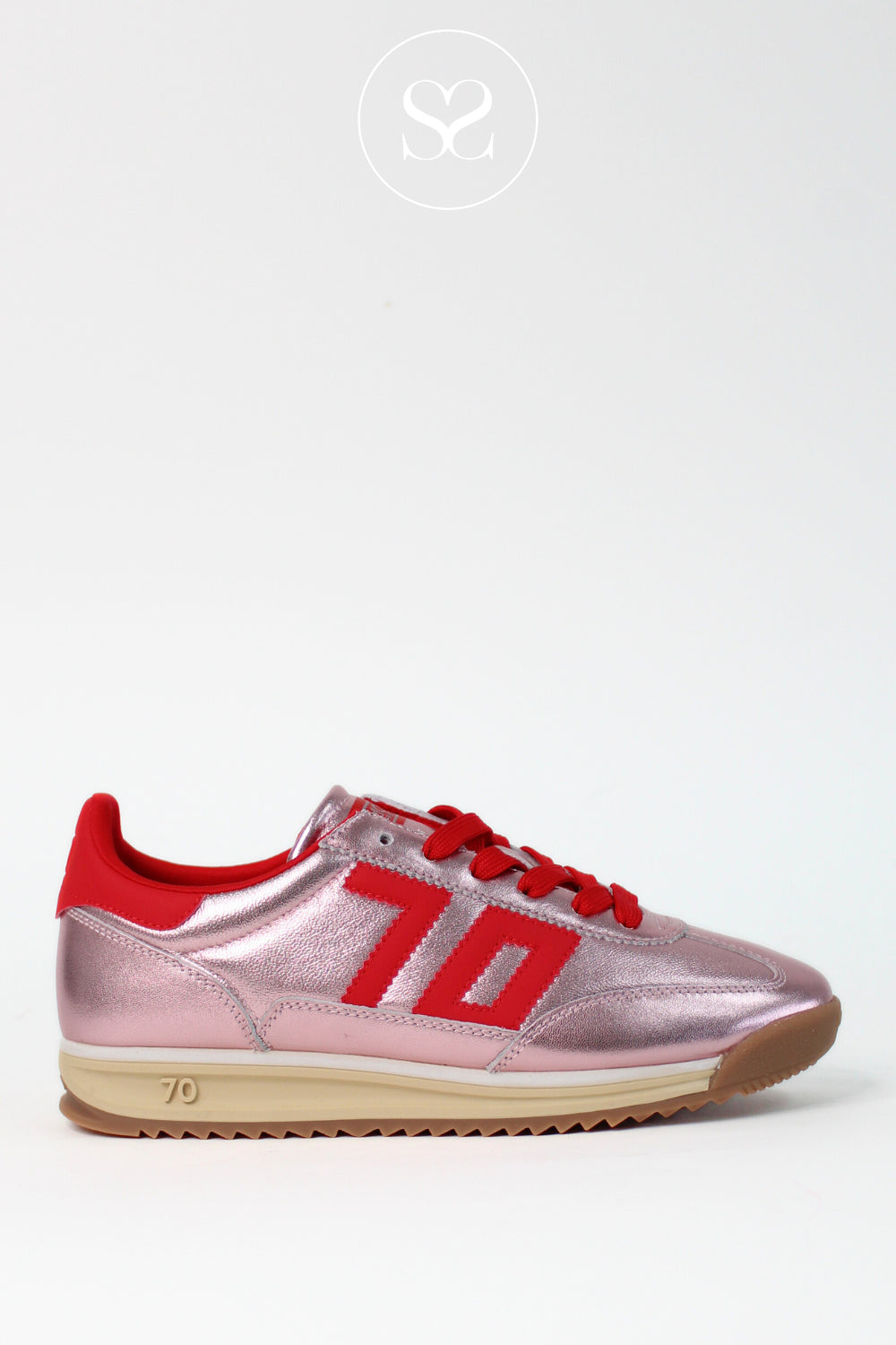BACK70 PINK LEATHER RETRO JOGGER TRAINERS FOR WOMEN