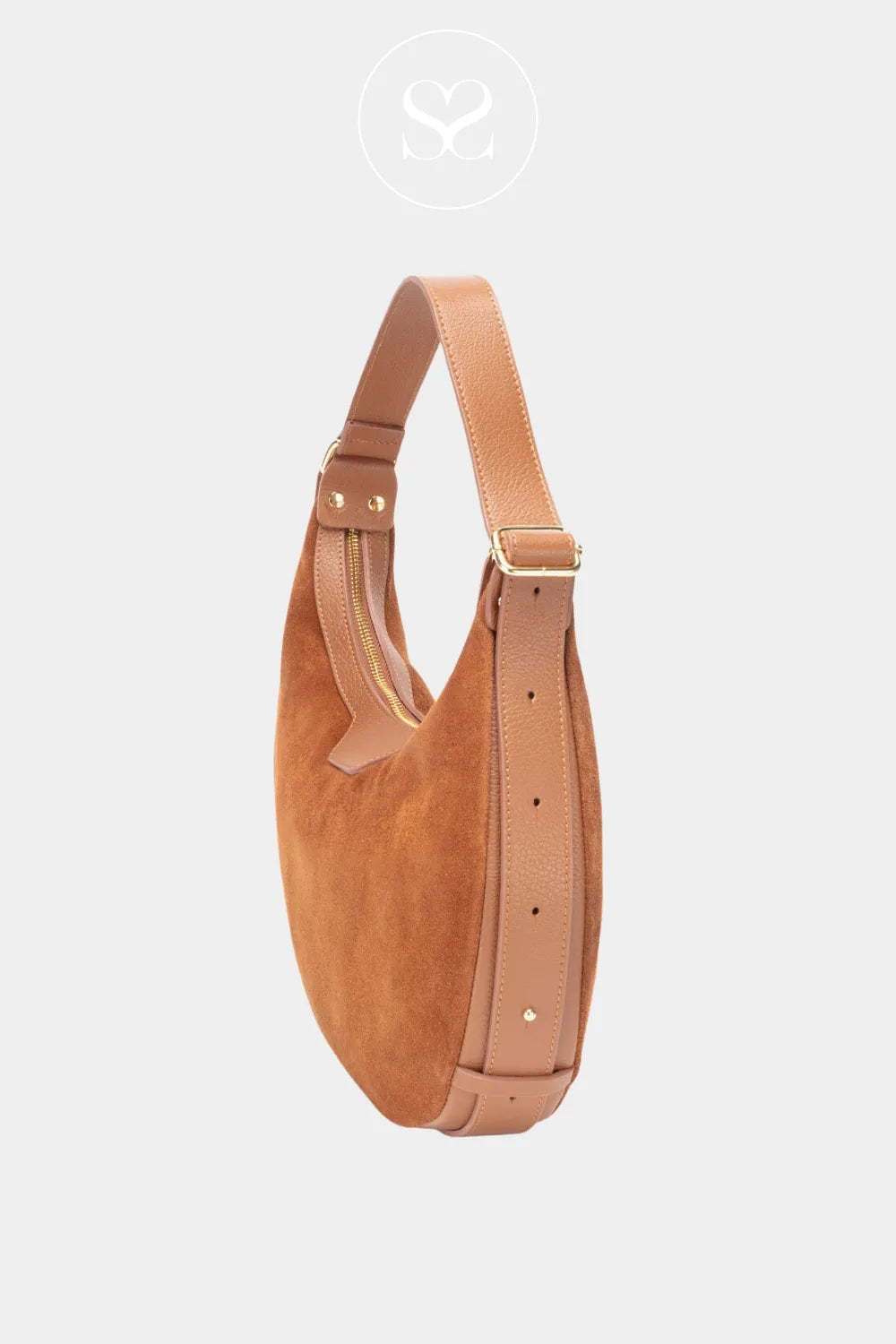 ELIE BEAUMONT TAN SUEDE SHOULDER HANDBAG CRESCENT