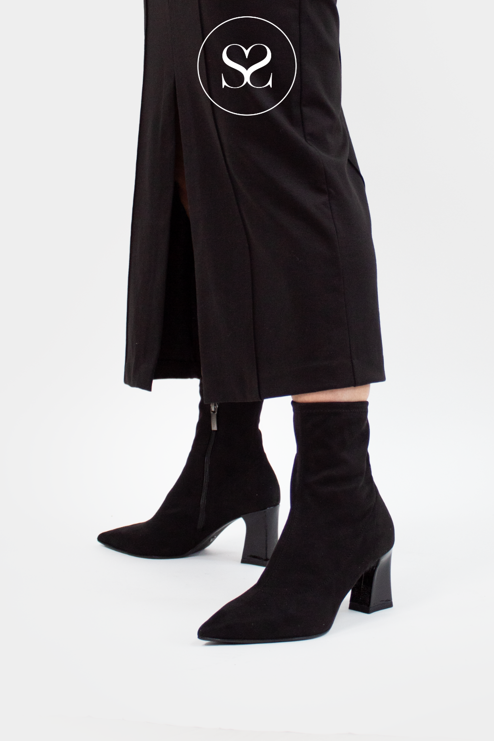 TAMARIS 1-25023-43 BLACK SUEDE EFFECT BLOCK HEEL DRESS BOOTS