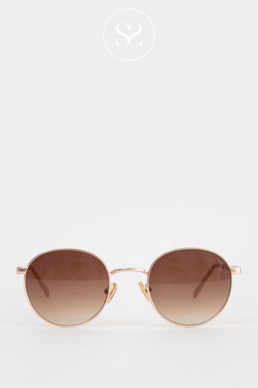 Eco Shades Brown Rounded Metal Sunglasses - Vang Gold Ireland