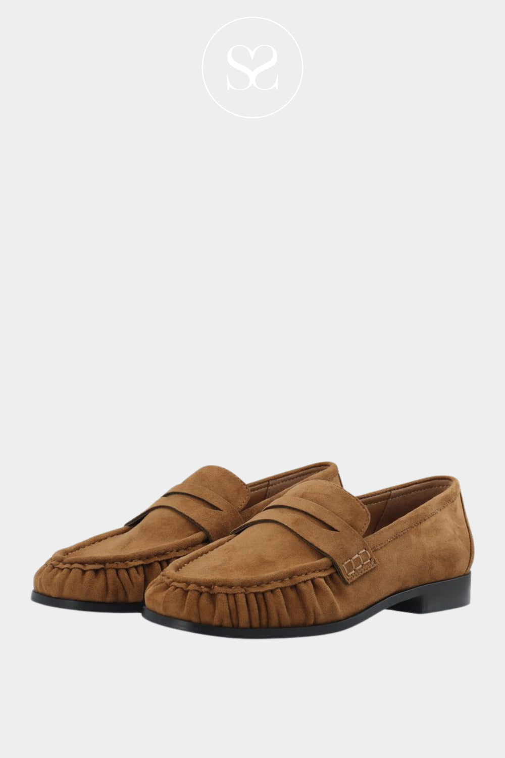 Bianco Tan Faux Suede Penny Loafers - Biacarma