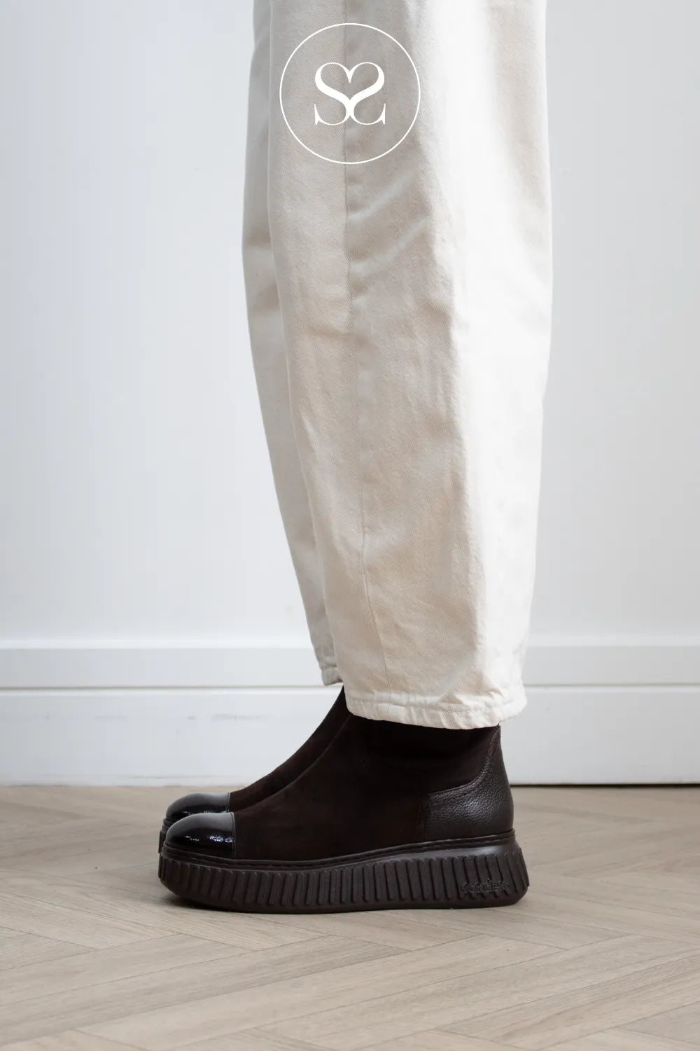 Wonders Brown Wedge Sock Boots - A-5207