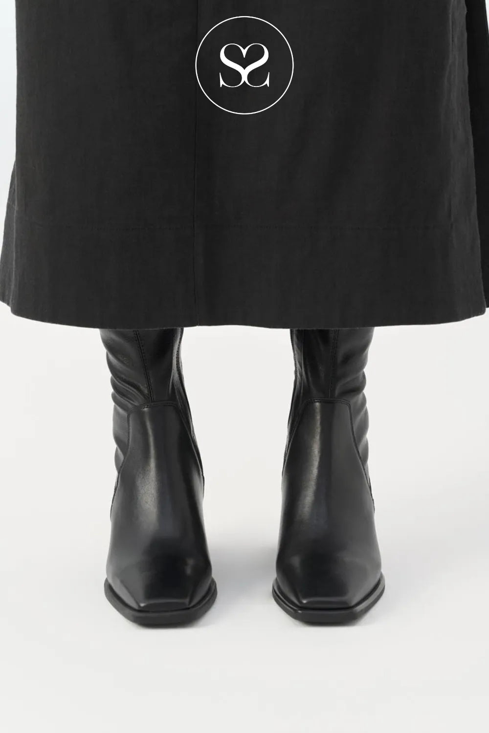 Vagabond Black Leather Block Heel Sock Boots Hedda 5602-302
