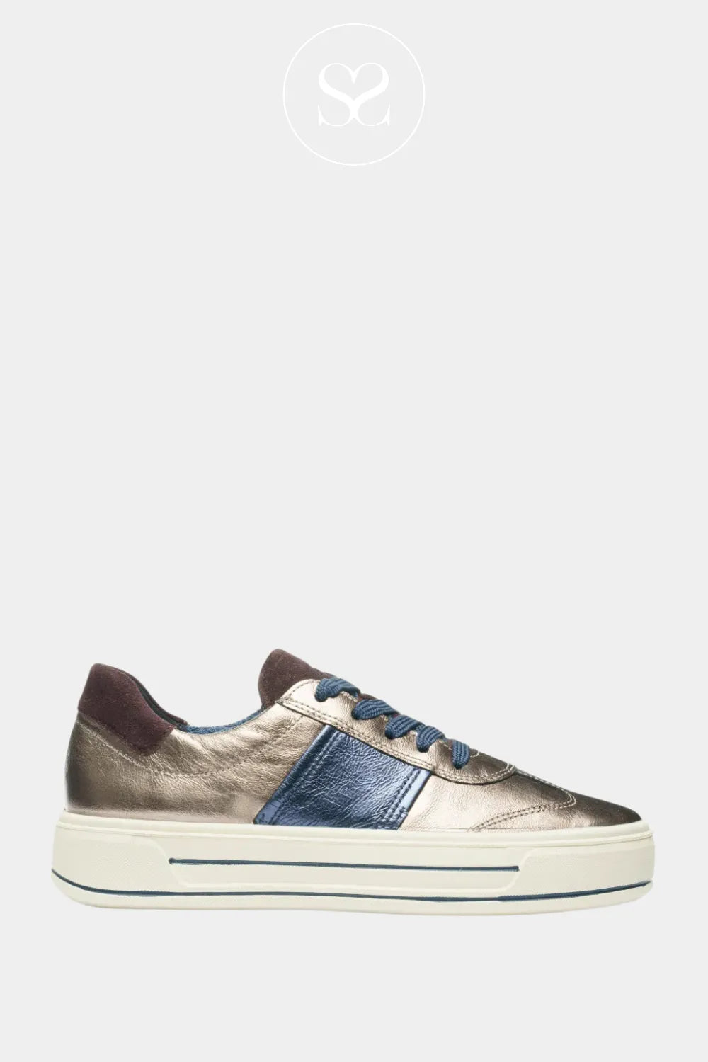 ARA BRONZE LEATHER FLATFORM LACE UP TRAINERS 12-23012-05