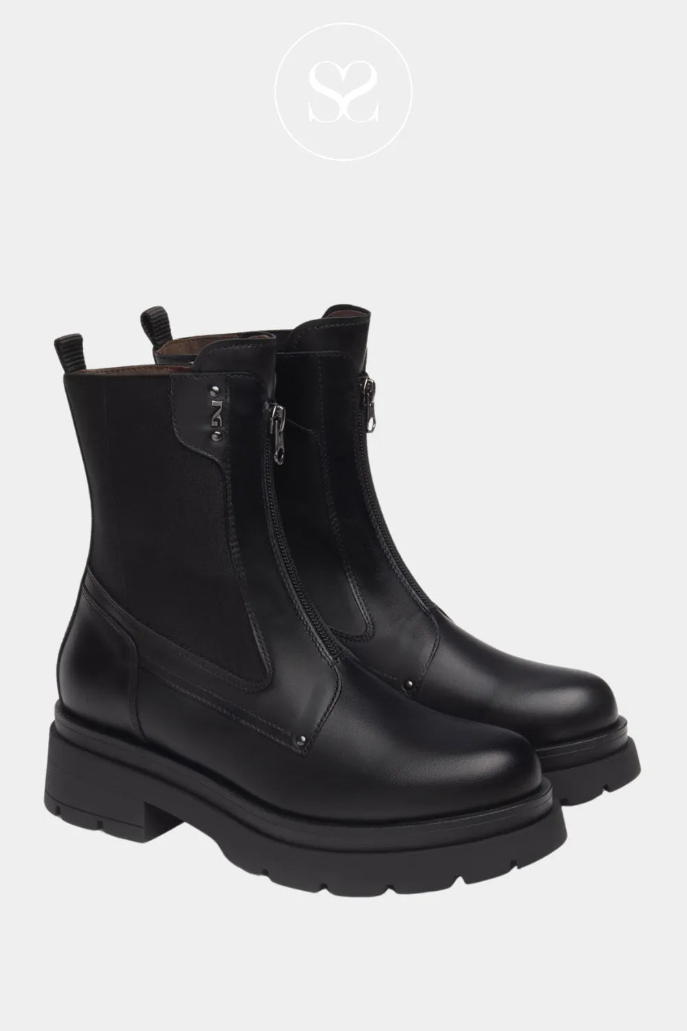 NERO GIARDINI BLACK CHUNKY ANKLE BOOTS I514780D PLATFORM CHUNKY SOLE WITH BLOCK HEEL 
