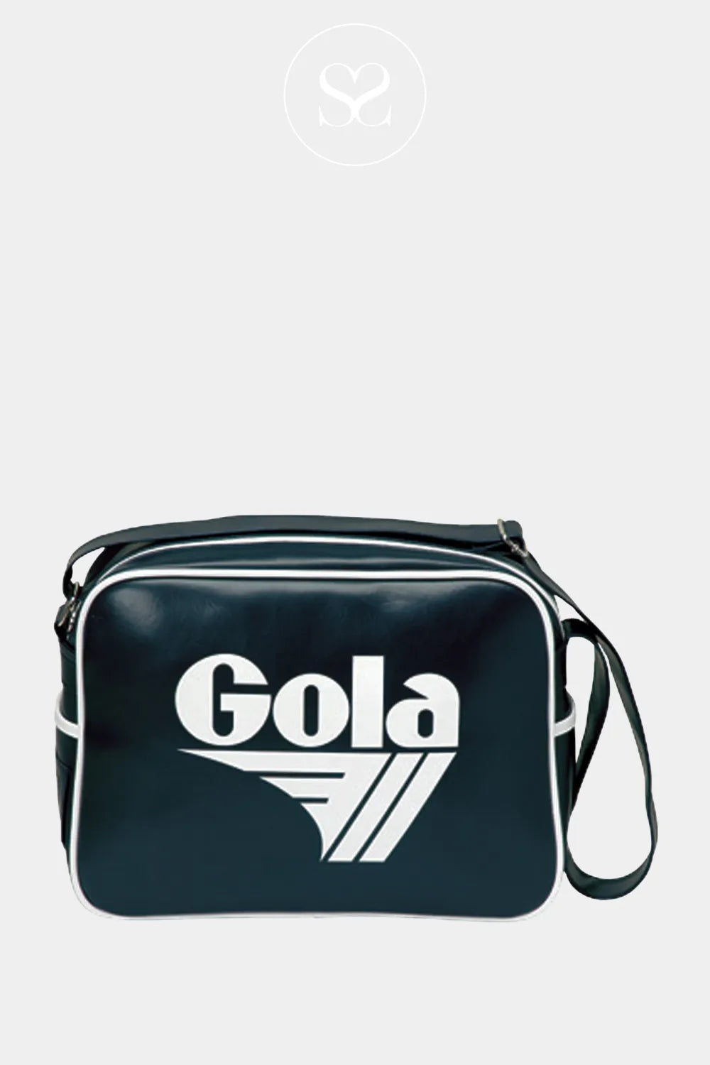 GOLA NAVY/WHITE LEATHER RETRO CROSSBODY BAG REDFORD FOR WOMEN WITH SIDE POCKETS AND ATTACHABLE STRAP