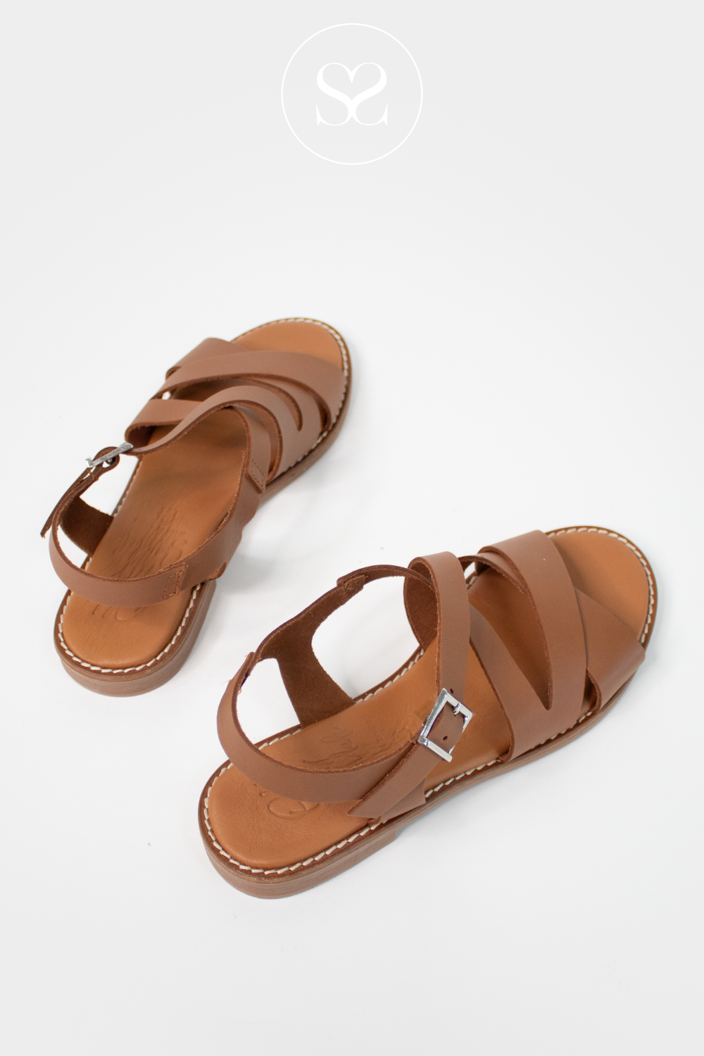 comfortable flat sandals in tan leather from oh my sandals