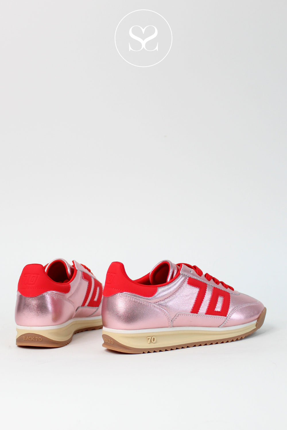 BACK70 METALLIC PINK LEATHER RETRO JOGGER TRAINERS FOR WOMEN