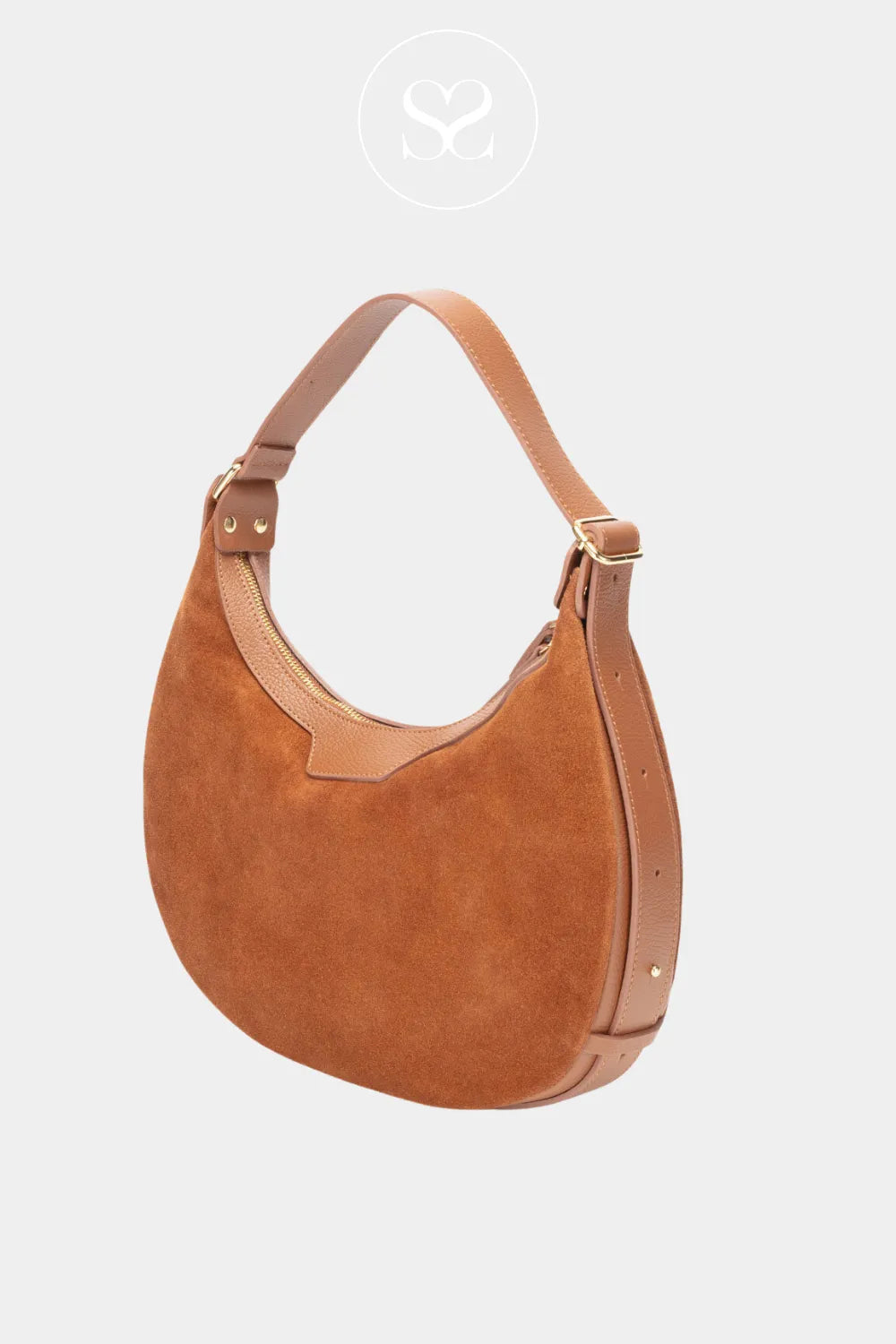 ELIE BEAUMONT TAN SUEDE SHOULDER HANDBAG CRESCENT