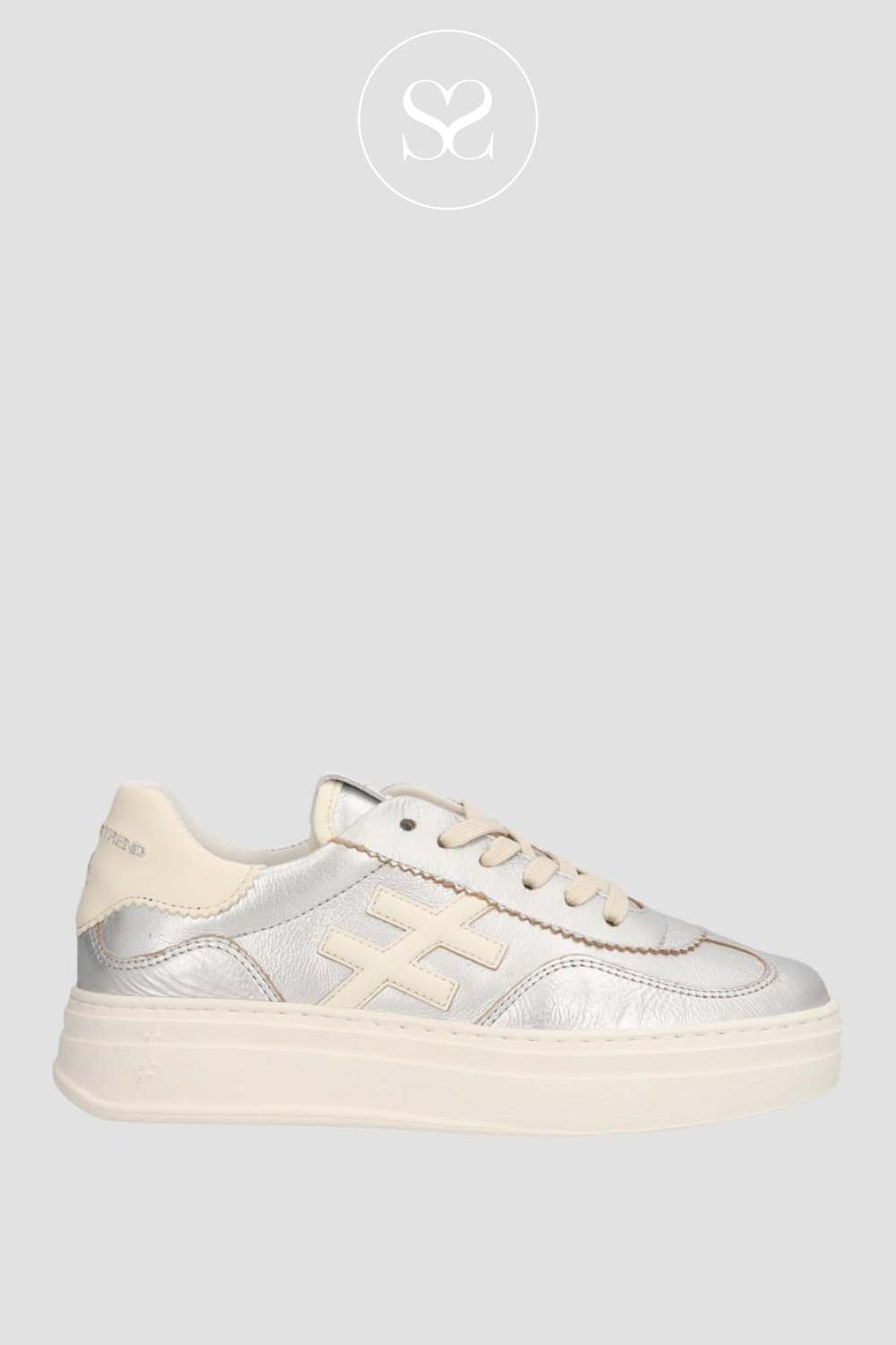 ANOTHER TREND A035 SILVER & WHITE PLATFORM TRAINERS